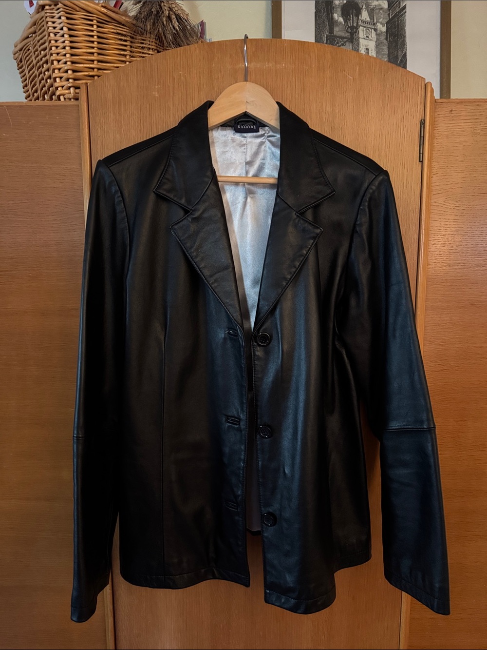 Hillard & Hanson Black Leather Button-Front Jacket